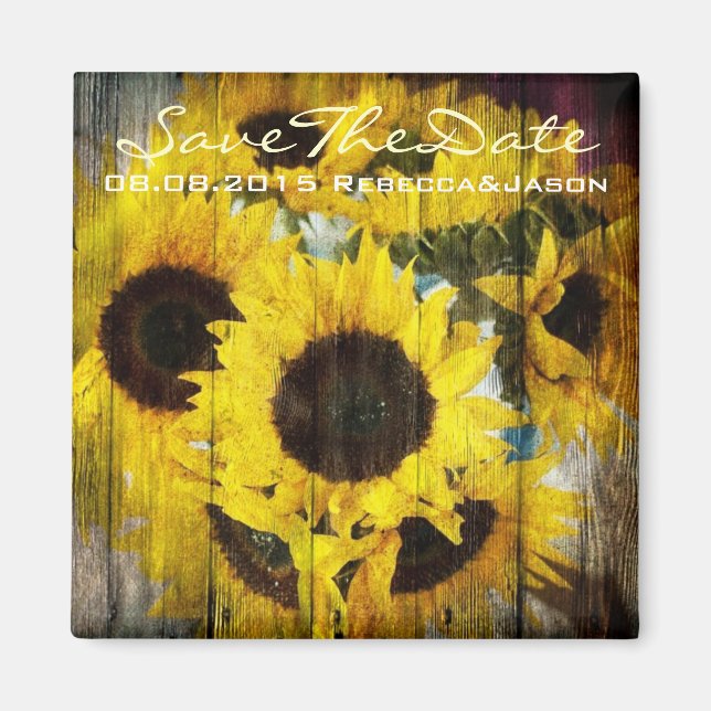 Western Stallenholz Gelbe Sonnenblumenhochzeit Magnet (Vorne)