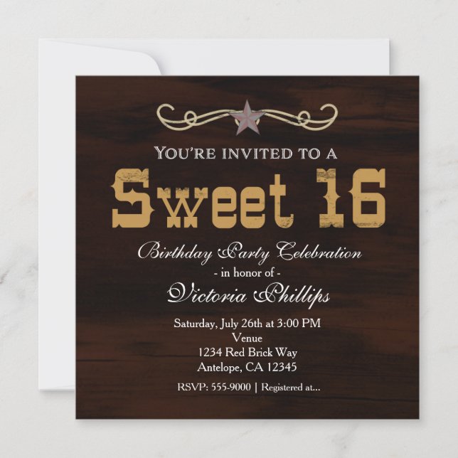 Western Star Country SWEET 16 GEBURTSTAG Einladung (Vorderseite)