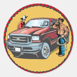 Western Stickers Rodeo Cowboys mit LKW