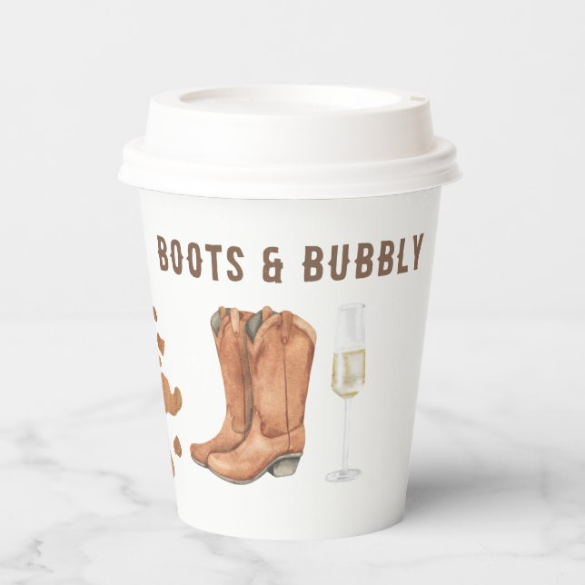 Western Stiefel & Bubbly Brautparty Pappbecher (Vorderseite)