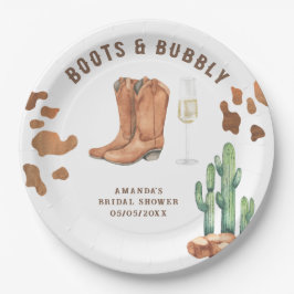 Western Stiefel & Bubbly Brautparty Pappteller