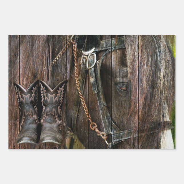 Western Stiefel und Cowboystiefel Geschenkpapier Set (Vorderseite)