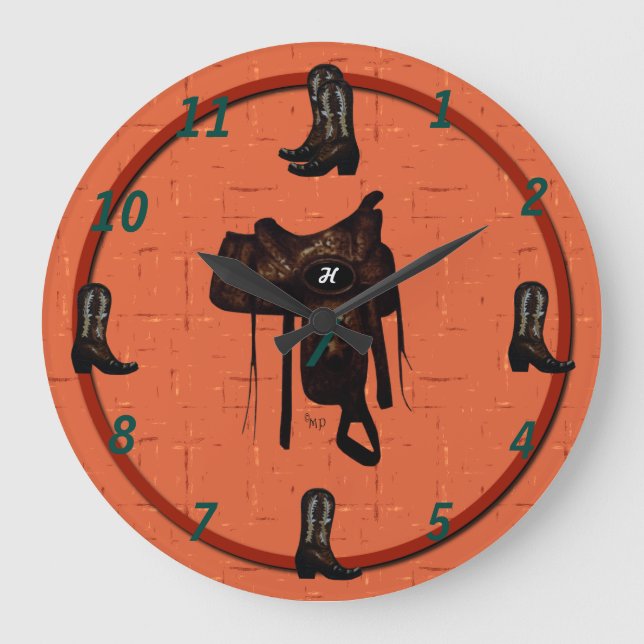 Western-Stiefel und Sattelklemme 2 Große Wanduhr (Vorderseite)