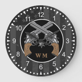 Western-Stil überquert Gewehre mit Monogramm Große Wanduhr