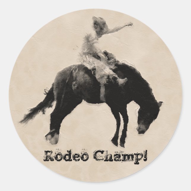 Western-Stil Western Bucking Bronco Cowboy Runder Aufkleber (Vorderseite)
