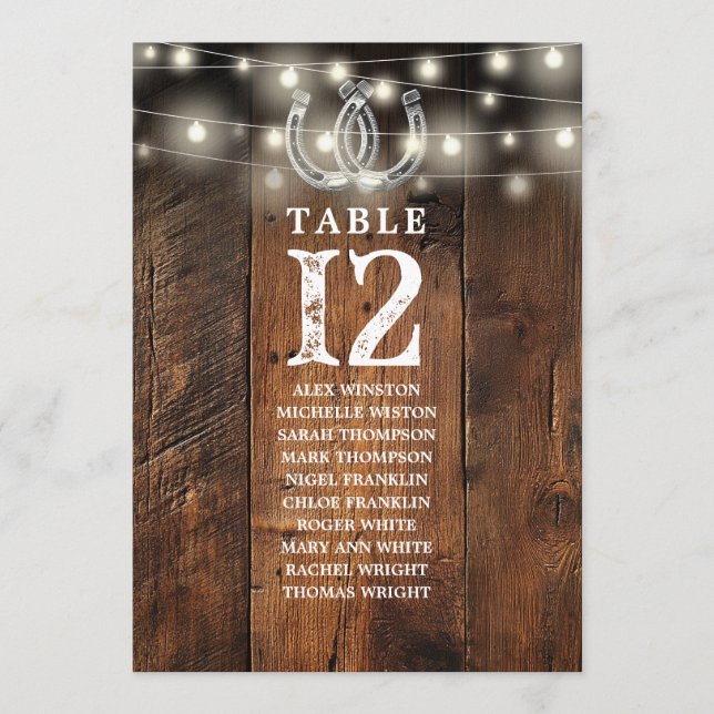 Western String Lights Table Number Seating Chart Einladung (Vorderseite)