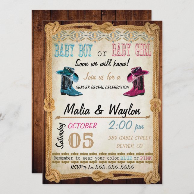 Western Style Baby Reveal Dusche einladen Einladung (Vorne/Hinten)