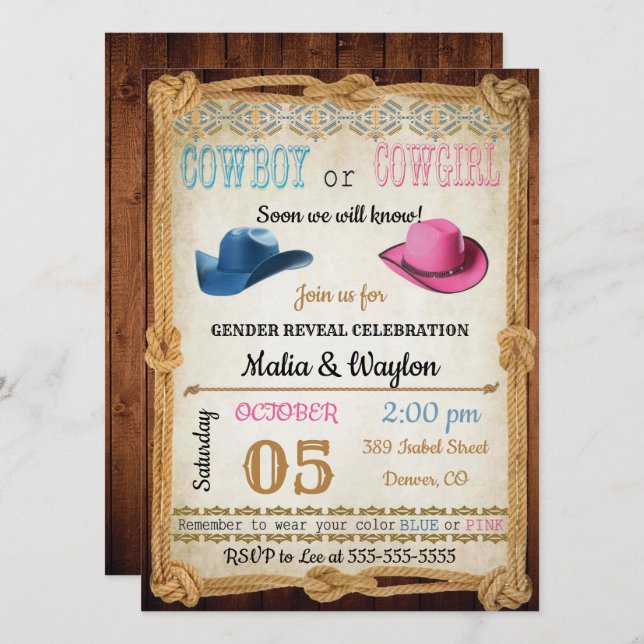 Western Style Baby Reveal Dusche einladen Einladung (Vorne/Hinten)