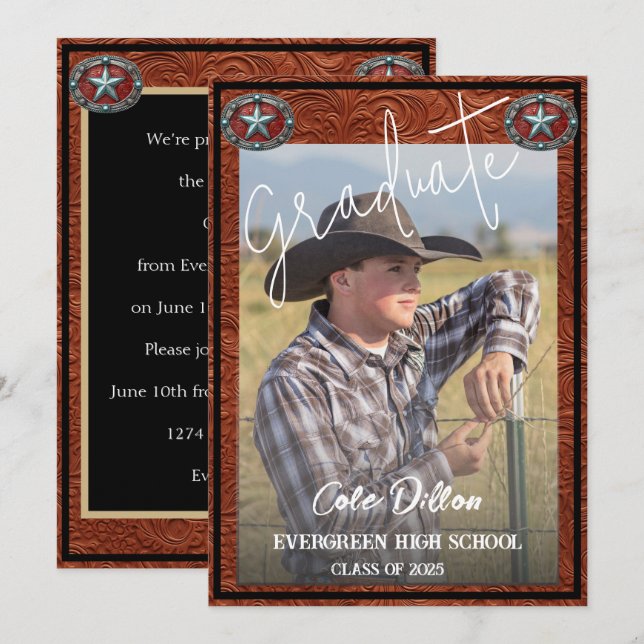 Western Style Cowboy Photo Graduation Invitation (Devant / Derrière)