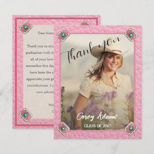 Western Style Pink Cowgirl Foto Abschluss Dankeskarte