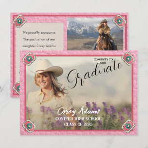 Western Style Rosa Cowgirl Foto-Abschlussanzeige Ankündigung