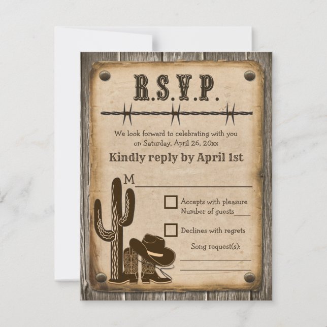 Western Style Wedding RSVP Card Einladung (Vorderseite)