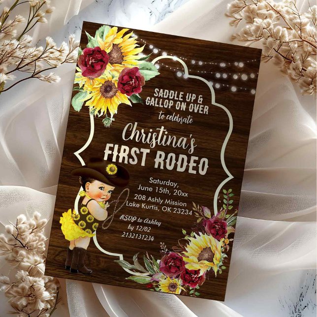 Western Sunflower Rose Cowgirl Erstgeburt Einladung (Von Creator hochgeladen)