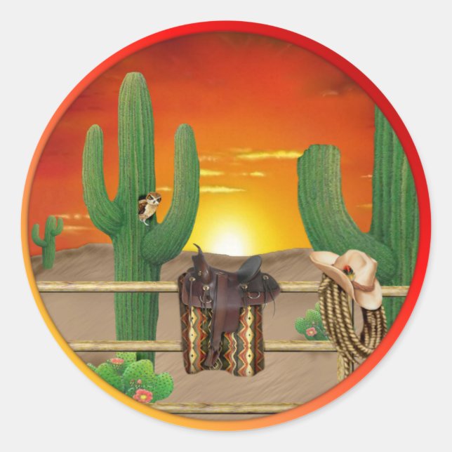 Western Sunrise Runder Aufkleber (Vorderseite)