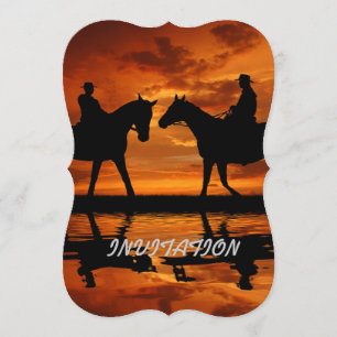 Western Sunset Horseback Riding Cowboy Silhouette Einladung