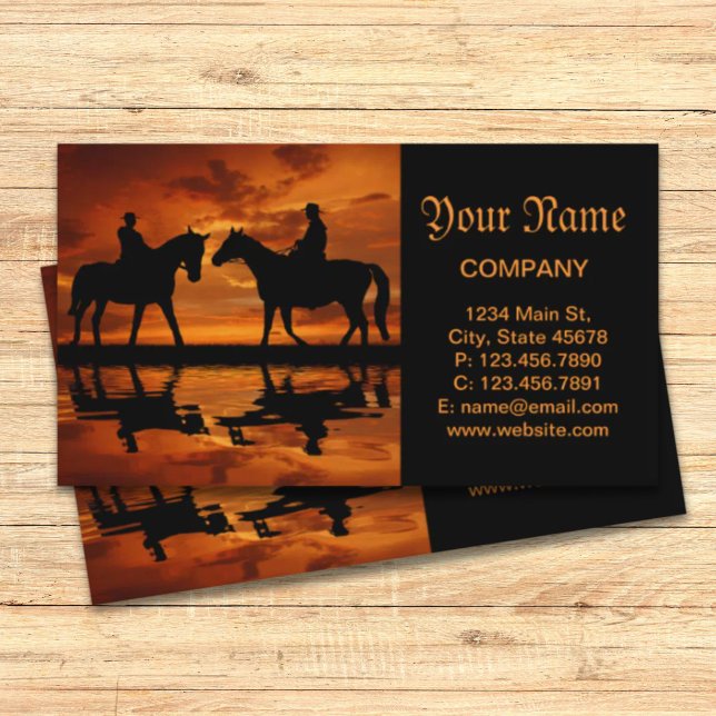 Western Sunset Horseback Riding Cowboy Silhouette Visitenkarte (Western Sunset Horseback Riding cowboy silhouette Business Card)