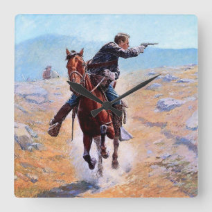 Western "The Messenger" Art von Charles Schreyvoge Quadratische Wanduhr