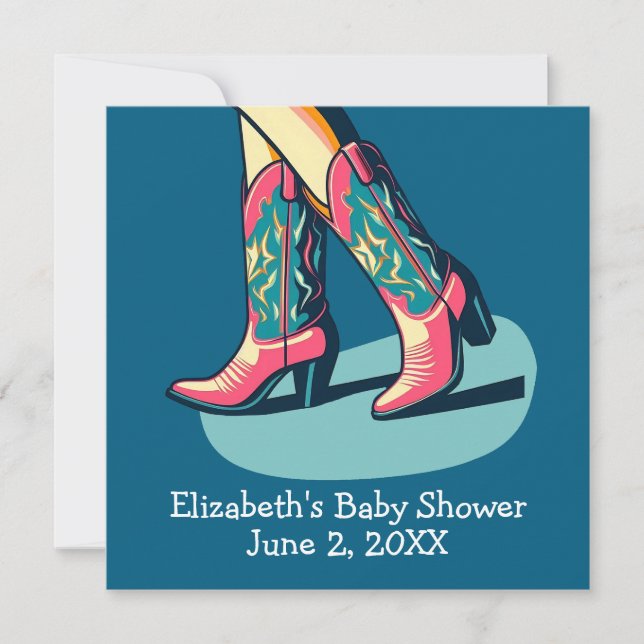 Western Thema Cowgirl Boots Baby Dusche Einladung (Vorderseite)