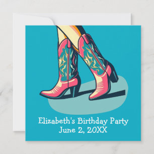 Western Theme Cowgirl Boots Girl Birthday Party Einladung