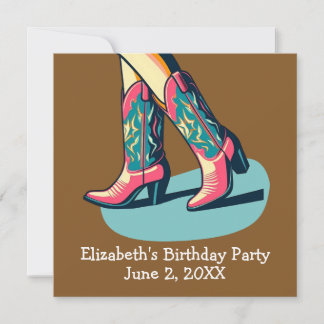Western Theme Cowgirl Boots Girl Birthday Party Einladung