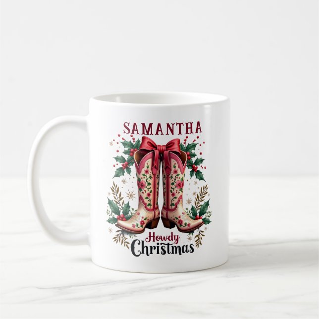 Western Theme Howdy Christmas Cowgirl Boots Kaffeetasse (Links)