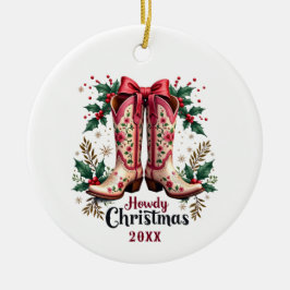 Western Theme Howdy Christmas Cowgirl Boots Keramik Ornament