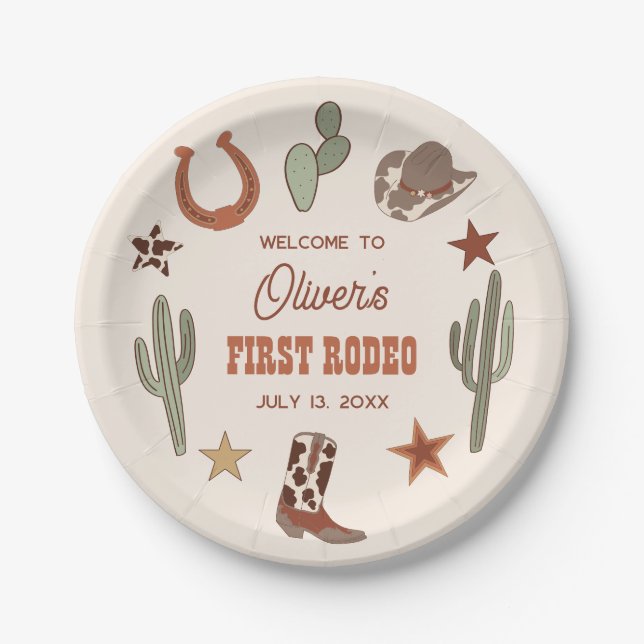 Western Themed First Rodeo Geburtstag Pappteller (Vorderseite)