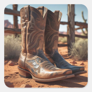 Western-Themen-Stickers | Cowboy Boots Quadratischer Aufkleber