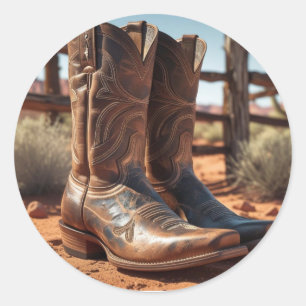 Western-Themen-Stickers Cowboy Boots Runder Aufkleber