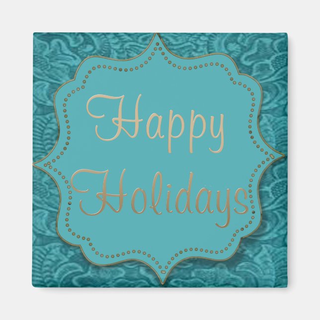 Western Tooled Leather Print Happy Holidays Magnet (Vorne)