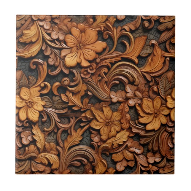 Western Toolted Leather Keramik Tile Fliese (Vorderseite)