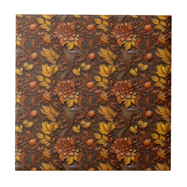Western Toolted Leather Keramik Tile Fliese (Vorderseite)