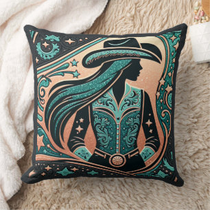 Western Toolted Leather Print Cowgirl Kissen
