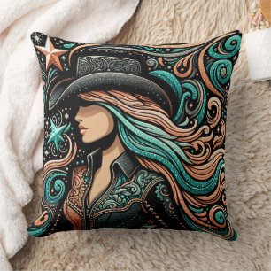 Western Toolted Leather Print Cowgirl Kissen