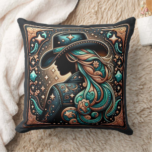 Western Toolted Leather Print Cowgirl Kissen