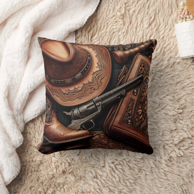 Western Trio: Hut, Stiefel, Revolver Kissen (Decke)