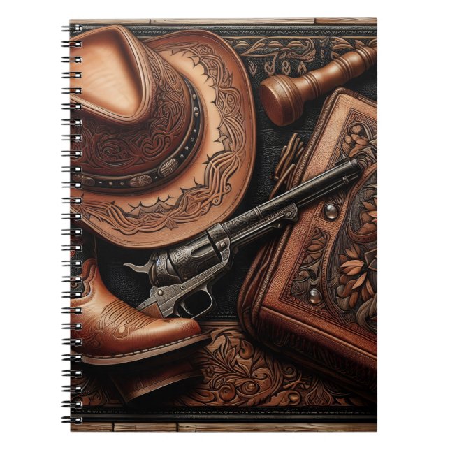 Western Trio: Hut, Stiefel, Revolver Notizblock (Vorderseite)