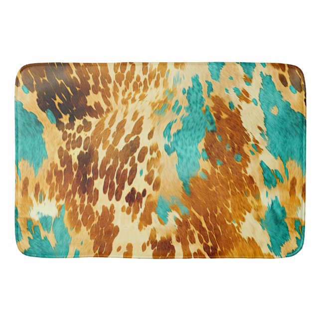 Western Türkis Brown Cream Cowhide Badematte (Vorderseite)