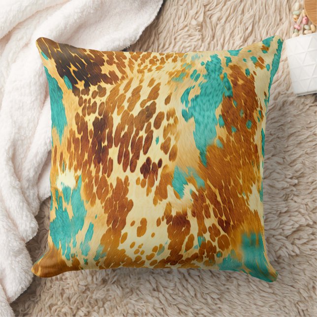 Western Türkis Brown Cream Cowhide Kissen (Decke)
