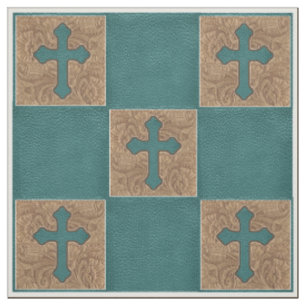 Western-überzieht queres aquamarines/Brown-Imitat Stoff