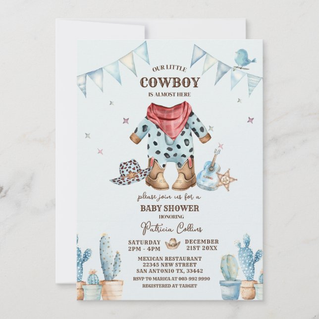 Western Unsere kleine Cowboy-Babydusche Einladung (Vorderseite)