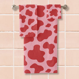 Western Valentines Day Cow Print Cowgirl Pink Red Badhandtuch Set