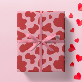 Western Valentines Day Cow Print Cowgirl Pink Red Geschenkpapier