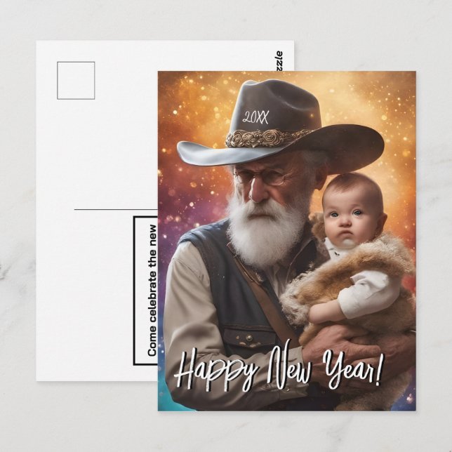 Western Vaterzeit und Baby Neujahr Postkarte (Vorne/Hinten)