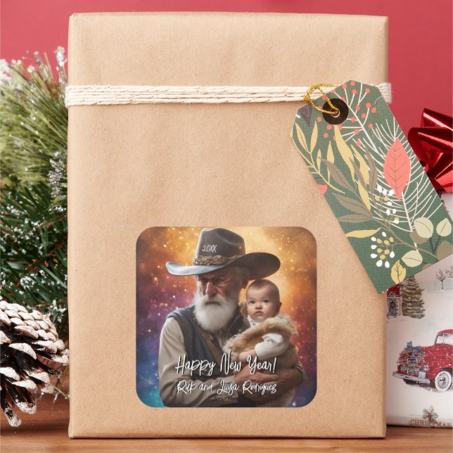 Western Vaterzeit und Baby Neujahr Quadratischer Aufkleber (Feiertag)