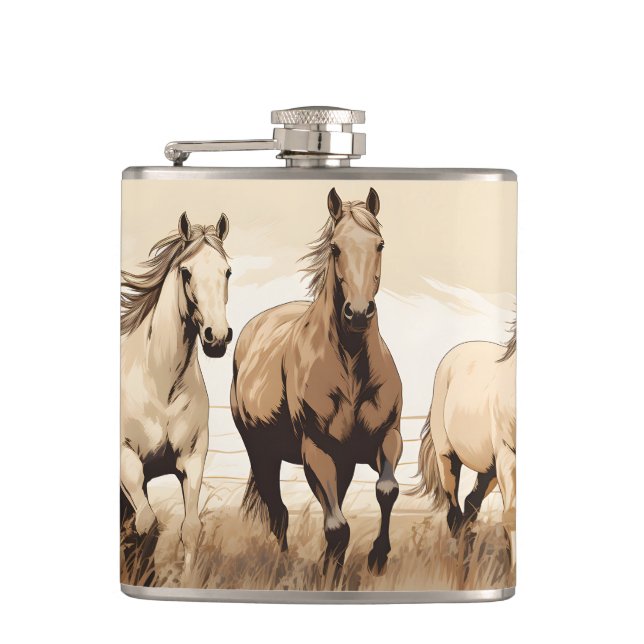 Western Vibes! Horses. Geschenk des bearbeitbaren  Flachmann (Vorderseite)