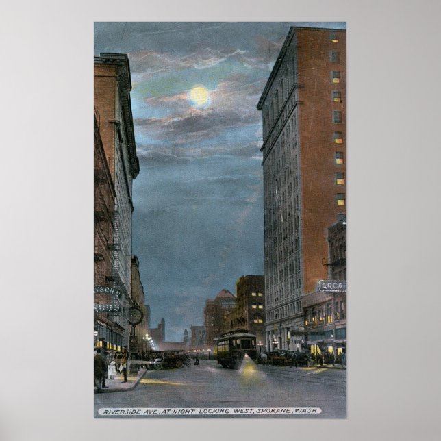 Western View Riverside Avenue at Night Poster (Vorne)