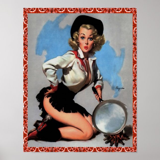 Western Vintag Cowgirl Button mit Pan Poster (Vorne)