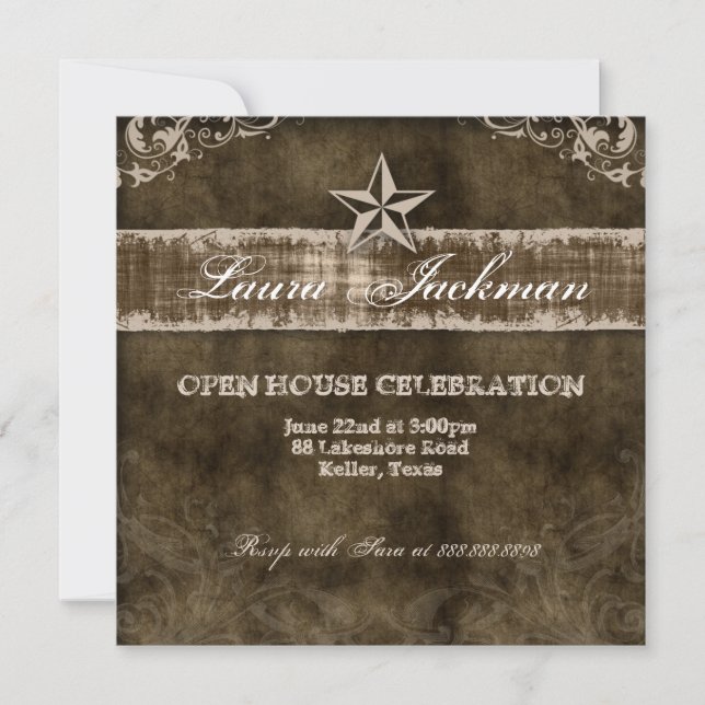 Western Vintag Grad Foto Card Beige Star Einladung (Vorderseite)