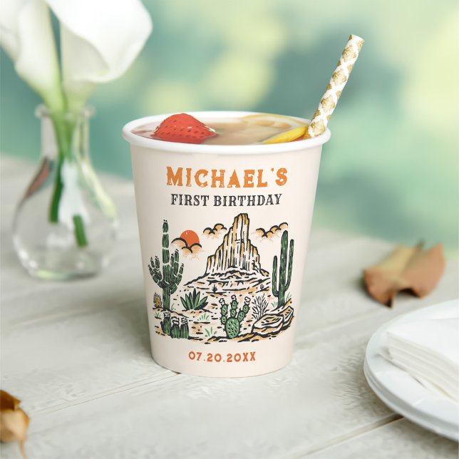 Western Vintag Wüste Rodeo 1. Geburtstag Pappbecher (Von Creator hochgeladen)